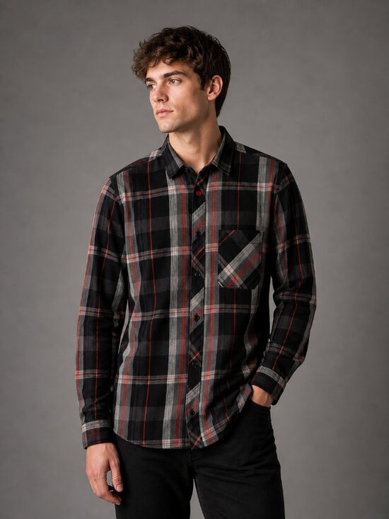 Bench Other - Bench Men’s Plaid Button Down Shirt Size Small Black Red Gray Long Sleeve